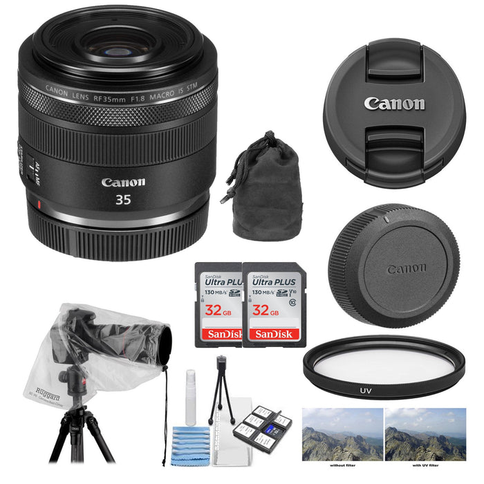 Canon RF 35mm f/1.8 IS Macro STM with LensRain Cover | Cleaning Kit &amp; UV Filter Package