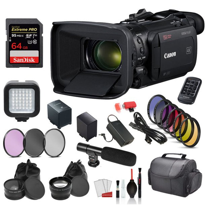 Canon Vixia HF G60 UHD 4K Camcorder Extreme Bundle With 64 GB and Led Light