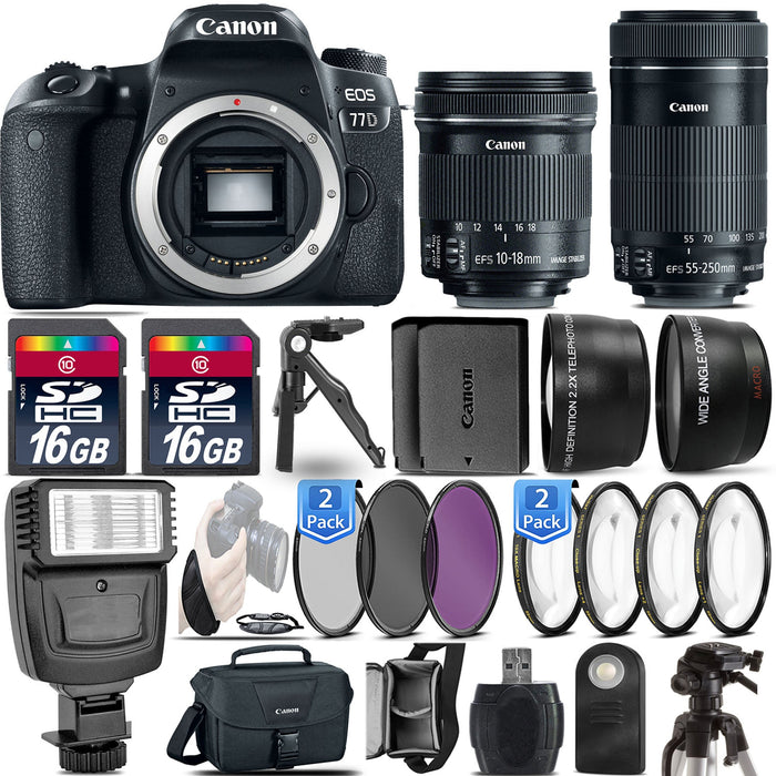 Canon EOS 77D DSLR Camera with Canon 10-18mm STM &amp; Canon 55-250mm STM Supreme Bundle