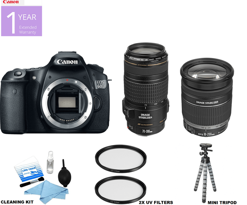 Canon EOS 60D DSLR Camera with 18-200mm and 70-300mm Lenses Kit USA