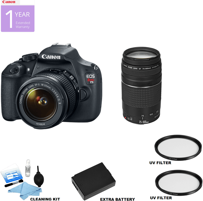 Canon EOS Rebel T5/2000D/4000D DSLR with 18-55mm &amp; 75-300mm Lens Package