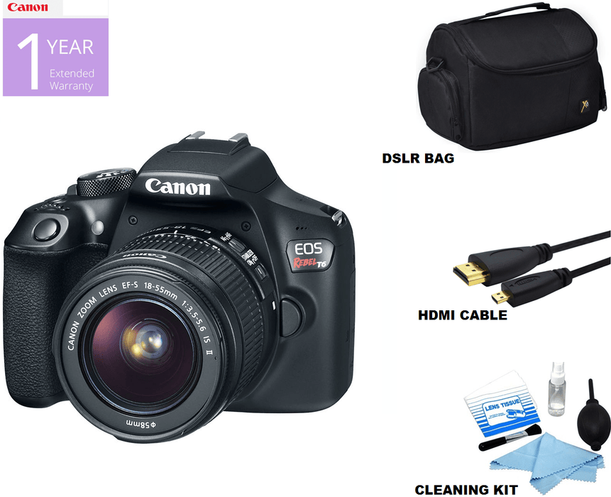 Canon EOS Rebel T6/2000D DSLR Camera with 18-55mm Lens with Case | HDMI Cable &amp; Cleaning Kit Package