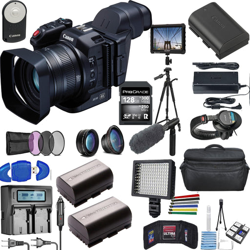 Canon XC10 4K Professional Camcorder W/ Sony ECM-VG1, Tripod, Padded Case, LED Light, 128GB, Monitor & Supreme Bundle