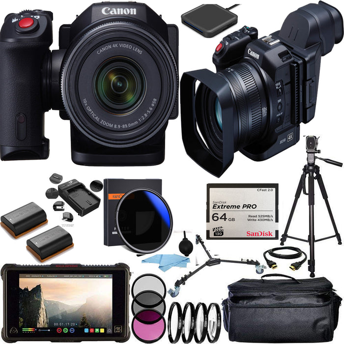 Canon XC10 4K Professional Camcorder &amp; Atomos Ninja V 5&quot; HDMI Recording Monitor, 2x Spare Batteries, 64GB CF Card Mega Advanced Bundle