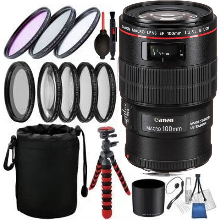 Canon EF 100mm f/2.8L Macro IS USM Lens with Accessory Bundle