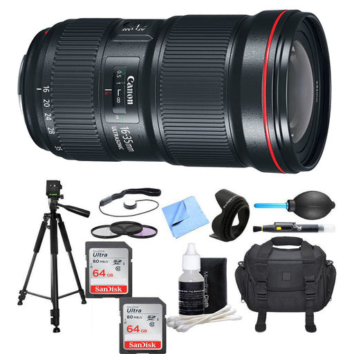 Canon EF 16-35mm f/2.8L III USM Lens with 2x Sandisk 64GB Memory Cards | Case | Tripod & More