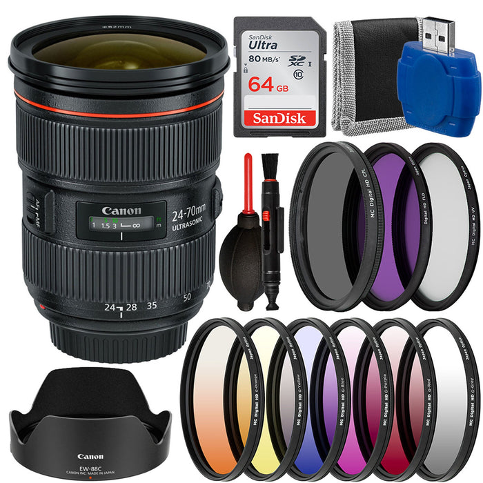 Canon EF 24-70mm f/2.8L II USM Lens with Sandisk 64GB Starter Kit