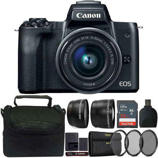 Canon EOS M50 Mark II Mirrorless Digital Camera with 15-45mm Lens (Black) with 32GB Accessory Kit