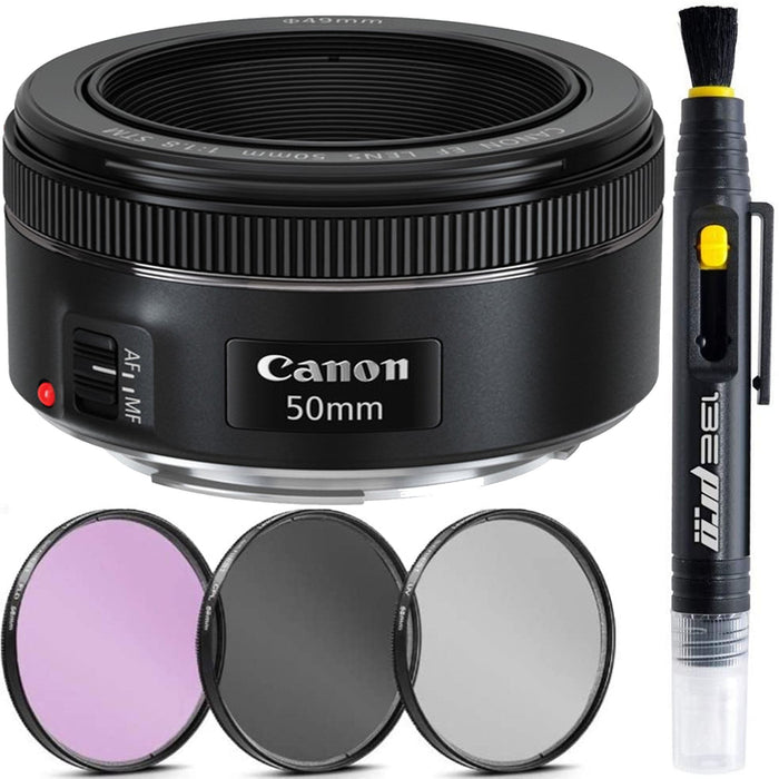 Canon EF 50mm f/1.8 STM Lens with 49mm Filter Kit (UV, CPL, FLD) &amp; Cleaning Pen Package