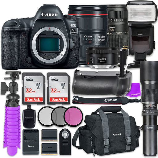 Canon EOS 5D Mark IV Digital SLR Camera with Canon EF 24-105mm f/4L is II + Tamron 70-300mm f/4-5.6 Di LD AF+ EF 50mm f/1.8 STM + Accessory Bundle