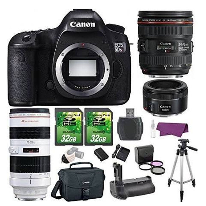 Canon Eos 5DS R 50.6 MP Digital SLR Camera w/ EF 24-70mm f/4L Is USM Lens + EF 70-200mm f/2.8L USM Lens + EF 50mm f/1.8 STM Lens Premium Bundle