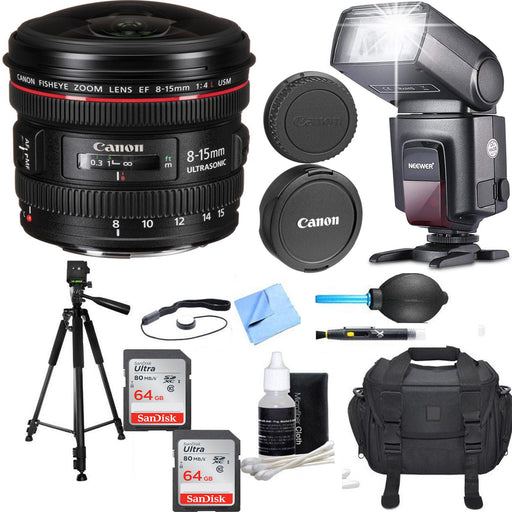 Canon EF 8-15mm f/4L Fisheye USM Lens Sandisk 2x 64GB Memory Cards Package