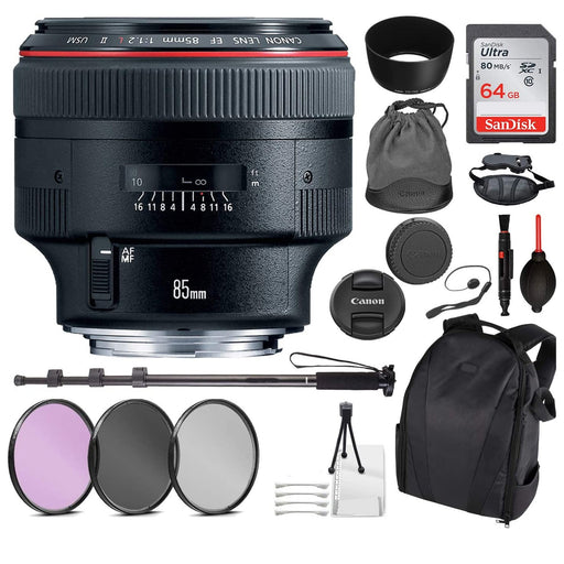 Canon EF 85mm f/1.2L II USM Lens with Sandisk 64GB Starter Package