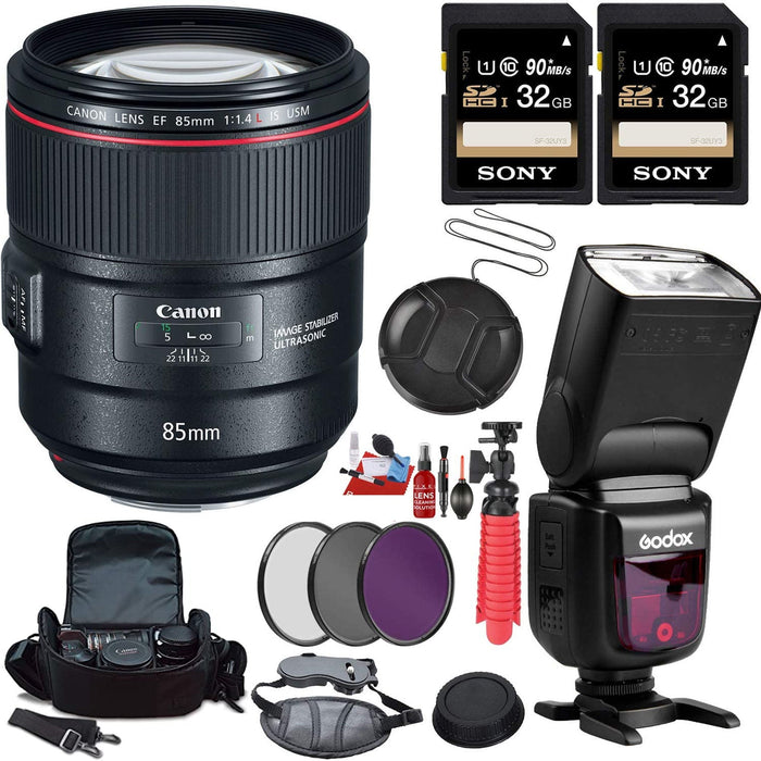 Canon EF 85mm f/1.4L IS USM Lens with 2x Sony 32GB Cards + More Bundle