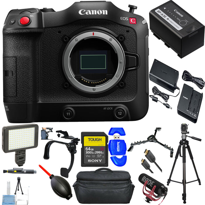 Canon EOS C70 Cinema Camera (RF Lens Mount) with Sony Tough 64GB Card | 150-LED | Tripod | Dolly &amp; More Bundle