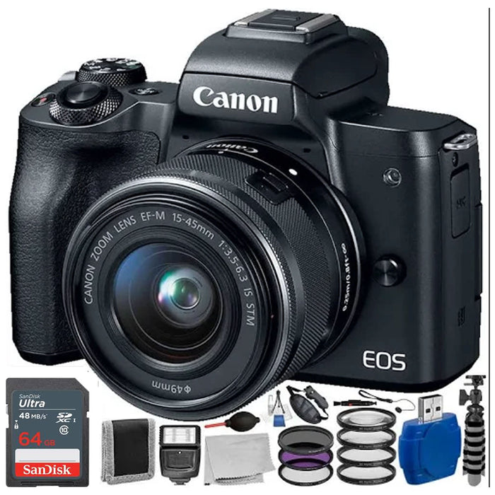 Canon EOS M50 Mirrorless Digital Camera with 15-45mm Lens (Black) Essential Package