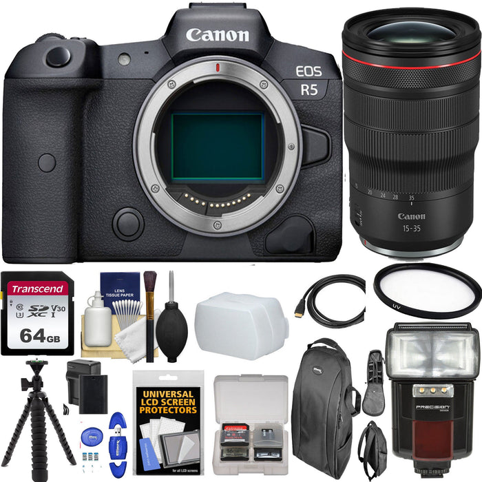 Canon EOS R5 Mirrorless Digital Camera with Canon RF 15-35mm f/2.8L IS USM with 64GB Additional Accessories Bundle