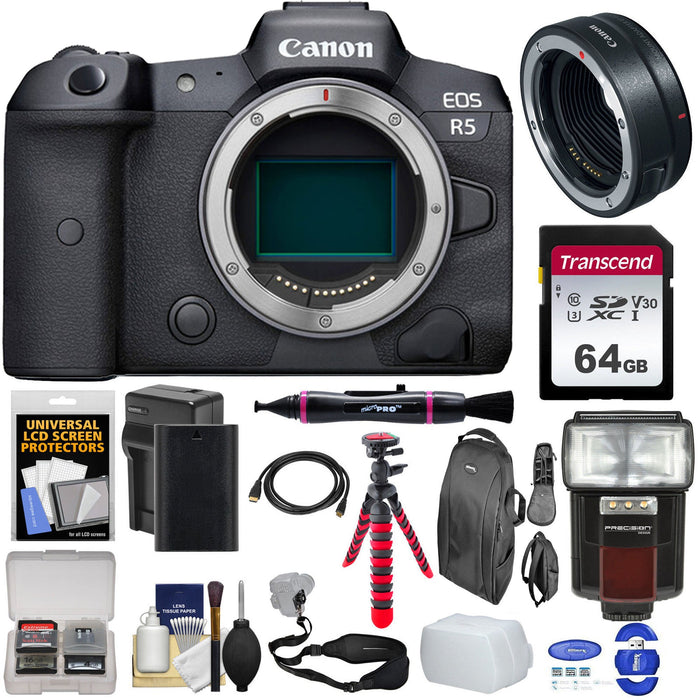 Canon EOS R5 Mirrorless Digital Camera (Body Only) with Mount Adapter EF-EOS R Essential Package