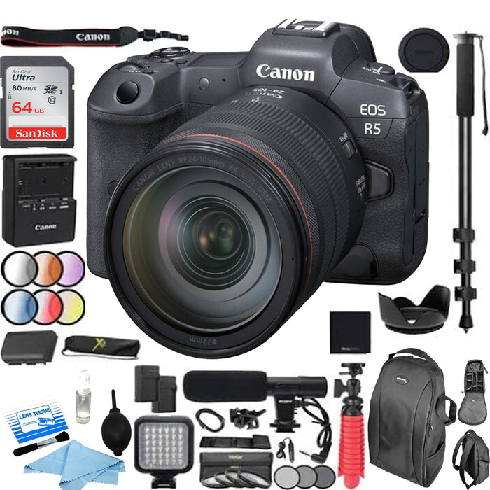 Canon EOS R5 Mirrorless Digital Camera with 24-105mm f/4L Lens Deluxe Bundle