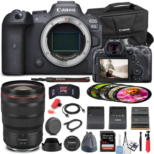 Canon EOS R6 Mirrorless Digital Camera with RF 24-70mm Lens | 64GB Memory Card | Case | LPE6 Battery | External Charger | Card Reader | More