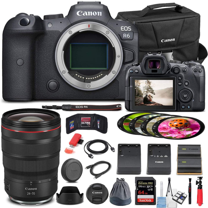 Canon EOS R6 Mirrorless Digital Camera with RF 24-70mm Lens | 64GB Memory Card | Case | LPE6 Battery | External Charger | Card Reader | More