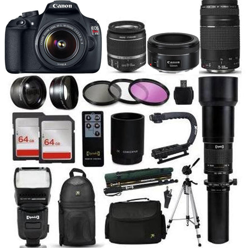 Canon EOS Rebel T5/2000D/4000D DSLR Camera with 18-55mm Lens | 50mm f/1.8 STM Lens | 75-300MM III | 128GB Memory Card Mega Bundle