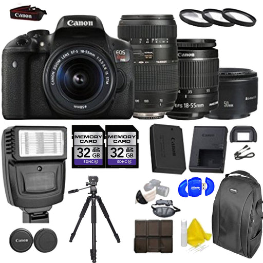 Canon EOS Rebel T6i/800D DSLR Camera with 18-55mm | AF 70-300mm F/4-5.6| EF 50mm f/1.8 II Lens| 32GB Memory Cards| 3pc UV Filters Bundle