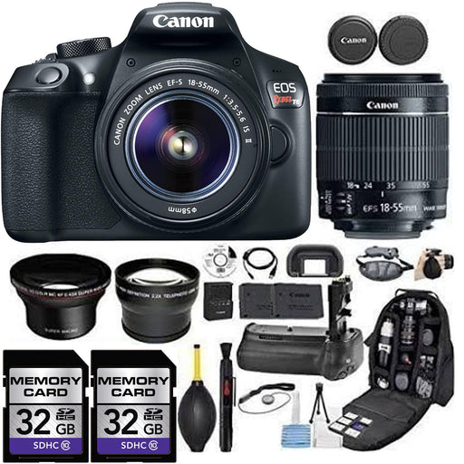 Canon EOS Rebel T6/2000D DSLR Camera with 18-55mm Lens | 2x 32GB Memory Cards | Battery Grip Essential Package