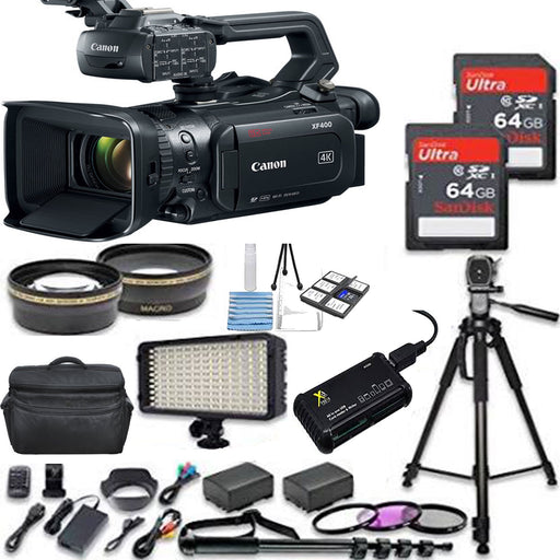 Canon XF400 4K UHD 60P Camcorder with Dual-Pixel Autofocus &amp; Sandisk 128GB Essential Bundle