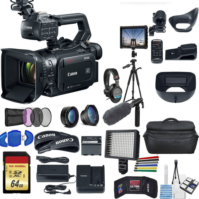 Canon XF400 4K UHD 60P Camcorder with Dual-Pixel Autofocus 64GB MC, Sony Headphones External Monitor, Sony ECM-VG1 Supreme Bundle