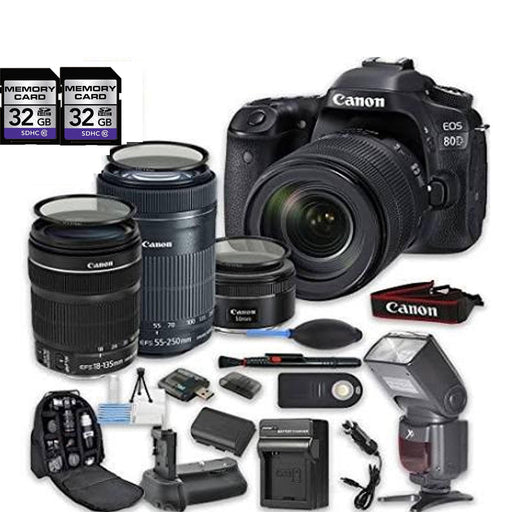 Canon Eos 80D DSLR Camera Bundle w/ EF-S 18-135mm Lens|EF-S 55-250mm f/4-5.6 Is STM Lens|50mm f/1.8 STM Lens Bundle