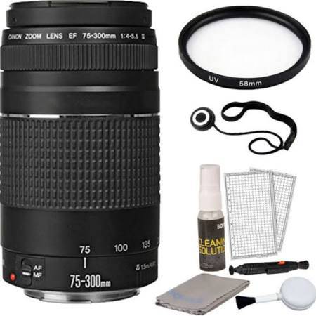 Canon EF 75-300mm f/4.0-5.6 III Lens + 58mm Accessory Bundle