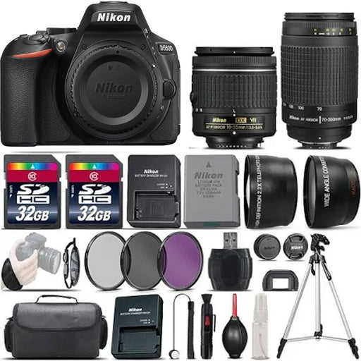 Nikon D5600 Digital SLR Camera + 18-55mm VR + Nikon 70-300mm + 64GB - 4 Lens Kit