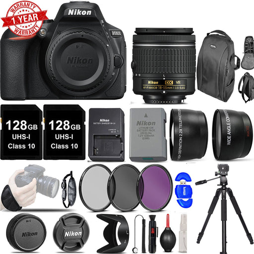 Nikon D5600 Digital SLR Camera 3 Lens 18-55mm VR w/ 256GB MC | Backpack | Tripod | Card Reader | Filters &amp; More