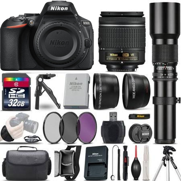 Nikon D5600 DSLR Camera + 18-55mm VR + 500mm Lens + Filter Kit