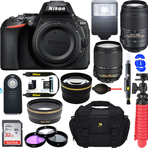 Nikon D5600 24.2MP DX-Format DSLR Camera w/ AF-S 18-140mm &amp; 55-300mm ED VR Lens + Accessory Bundle