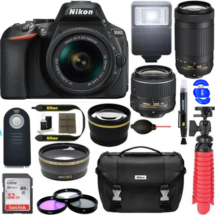 Nikon D5600 24.2 MP DSLR Camera + AF-P DX 18-55mm &amp; 70-300mm NIKKOR Zoom Lens Kit + Accessory Bundle