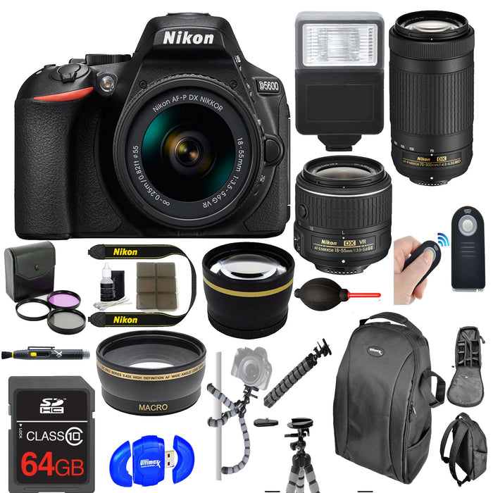 Nikon D5600 24.2 MP DSLR Camera + AF-P DX 18-55mm &amp; 70-300mm NIKKOR Zoom Lens Kit + Accessory Bundle