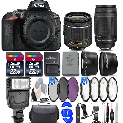 Nikon D5600 24.2MP DSLR Camera + 18-55mm VR Lens + Nikon 70-300mm Lens- 64GB Kit