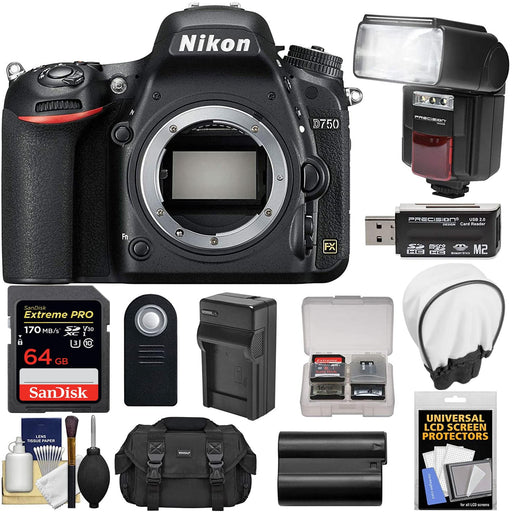 Nikon D610 DSLR Camera (Body Only) with 64GB Card + Battery &amp; Charger + Case + Flash + Kit