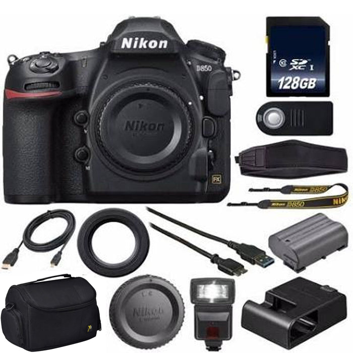 Nikon D850 DSLR Camera W/ 128GB SDXC MC+External Flash+HDMI Cable+Universal Wireless Remote Shutter Release+Hand Camera Grip