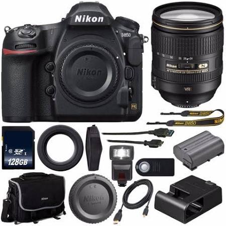 Nikon D850 DSLR Body Only + Nikon AF-S NIKKOR 24-120mm f/4G ED VR Lens+128GB Memory Card+External Flash+HDMI Cable+Wireless Remote Bundle