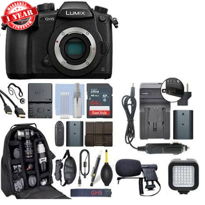 Panasonic Lumix DC-GH5 Mirrorless Micro 4/3 Camera Body W/ 64GB Memory Card Deluxe Bundle