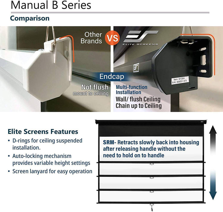 Elite Screens Manual B 100-INCH Manual Pull Down Projector Screen Diagonal