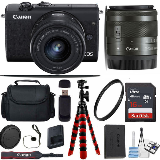 Canon EOS M200 Mirrorless Digital Camera with 15-45mm Lens | Flexible Tripod | UV Protection Filter | Pro Case | Card Reader Bundle