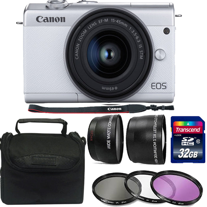 Canon EOS M200 Mirrorless Digital Camera with 15-45mm Lens (White) &amp; 32GB Memory Essential Starter Kit