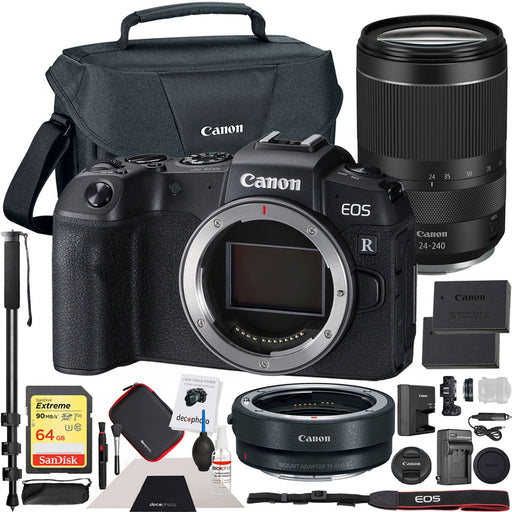 Canon EOS RP Mirrorless Digital Camera with 24-240mm Lens W/ Kit Bundle with Lens Mount Adapter, 64GB Memory Card, Shoulder Bag, Battery