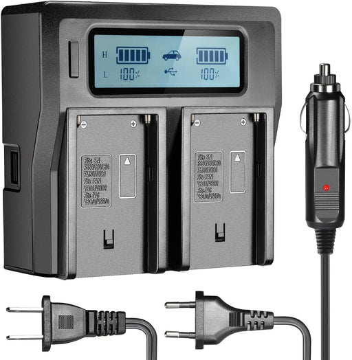 Neewer Dual-Channel LCD Display Battery Charger with 3 Plug(US Plug,EU Plug,Car Adapter) for Sony NP-F550