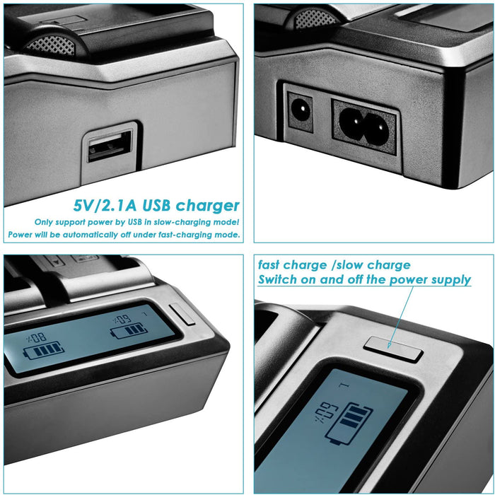 Neewer Dual-Channel LCD Display Battery Charger with 3 Plug(US Plug,EU Plug,Car Adapter) for Sony NP-F550