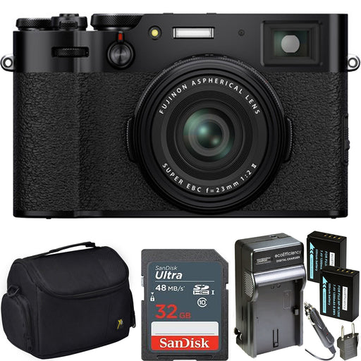 FUJIFILM X100V Digital Camera (Black) with Case | Sandisk 32GB Memory Card | 2x Spare Batteries &amp; AC/DC Charger Bundle